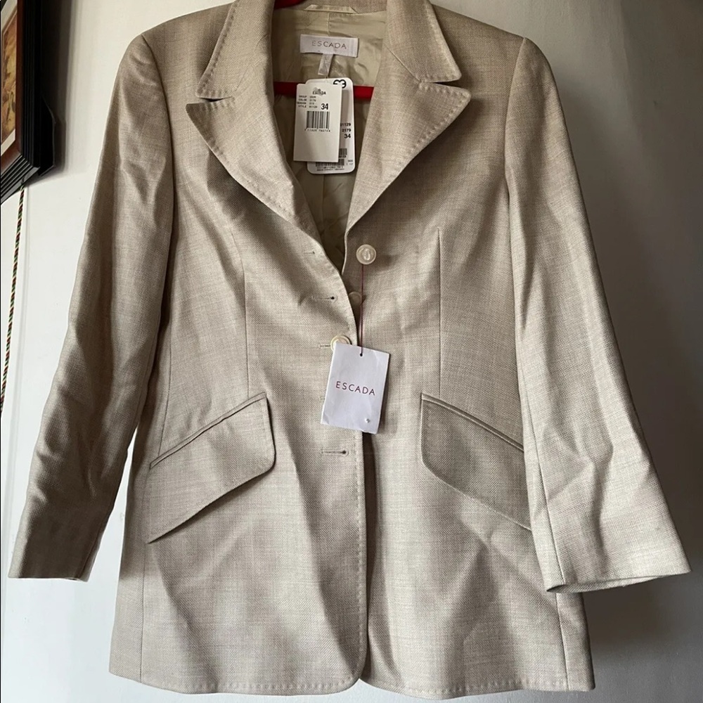 Escada Jacket Blazer Women Size 34 Cashmere 75% Silk 25%  Tan New Tags Germany